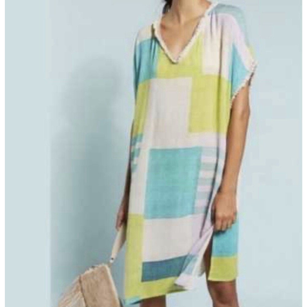 Anthropologie Caftan Dress Artwork of Carla Weeks Coverup Tunic Top Medium Large